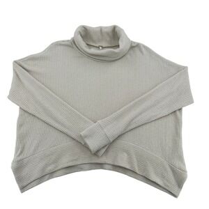 Free People Women M Ivory Cream Waffle Knit Cowl Neck Oversized Pullover Sweater